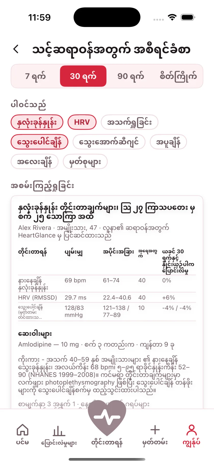 The report for your doctor: a printable page of averages, ranges and daily readings.